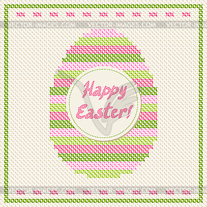 Happy Easter embroidery cross-stitch greeting card - vector image