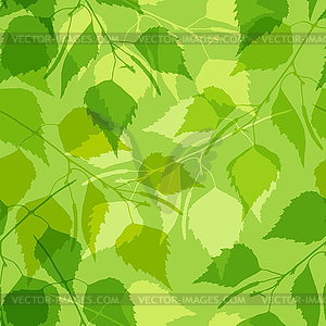 Seamless pattern with green birch leaves - vector image