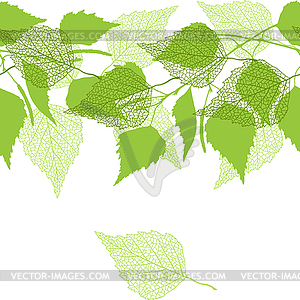 Seamless pattern with green birch leaves - vector clipart