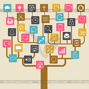 Social network tree background of SEO internet icons - vector clipart