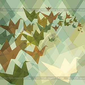 Origami paper birds geometric retro background - vector image