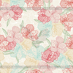 Abstract vintage seamless flower pattern with orchid - vector image