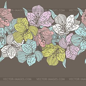 Abstract vintage seamless flower pattern with orchid - vector clipart