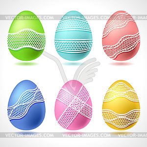 Set of 6 Easter Eggs with lace ribbon - vector clipart