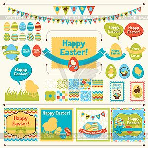 Set of Happy Easter ornaments and decorative - vector clipart