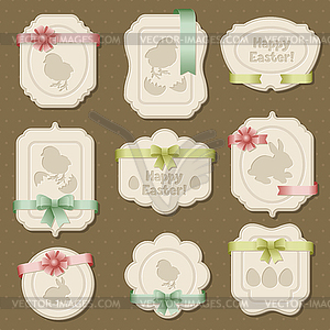 Set of Easter labels, tags with bows and ribbons - vector image