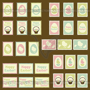 Happy Easter postage retro set - vector image