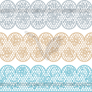 Lace fabric seamless borders with absrtact flowers - vector clipart