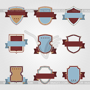 Vintage heraldry shields and ribbons retro style set - vector image