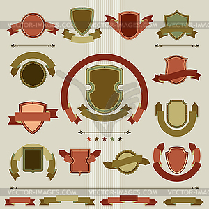 Vintage heraldry shields and ribbons retro style set - vector clipart