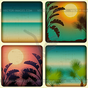 Retro tropical cards with seaside and palm trees - royalty-free vector clipart