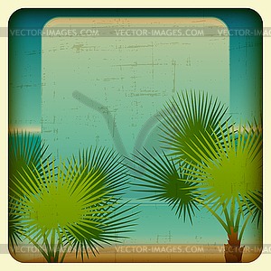 Retro background with seaside and palm trees - vector clip art