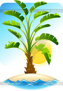 Tropical palm with sea on sunny background - vector clipart