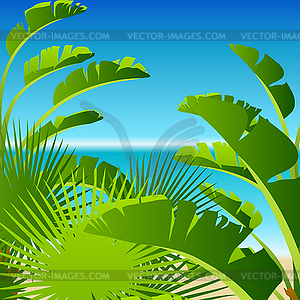 Тропическая пальма на фоне моря - векторное графическое изображение