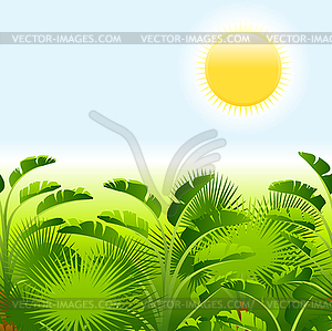 Tropical palm with sea on sunny background - vector clipart