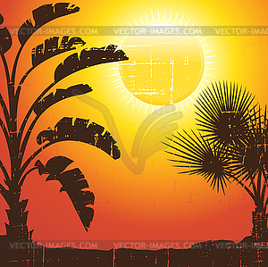 Background with palm trees silhouette at sunset - vector image