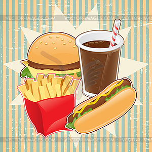 Retro background with fast food - vector clip art