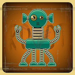 Card in retro style with robot - vector clip art