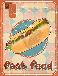 Fast food background with hot dog in retro style - royalty-free vector clipart