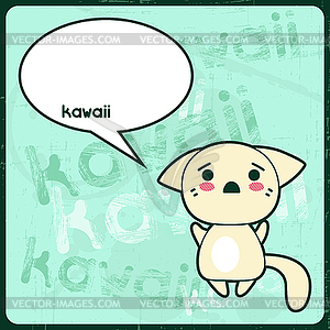 Kawaii card with cute cat on grunge background - vector clipart