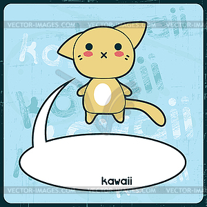 Kawaii card with cute cat on grunge background - vector clip art