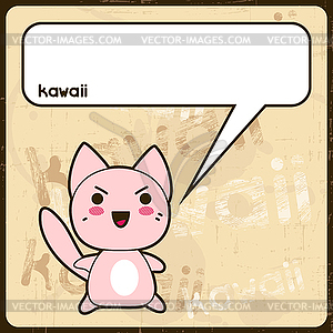 Kawaii card with cute cat on grunge background - vector clipart