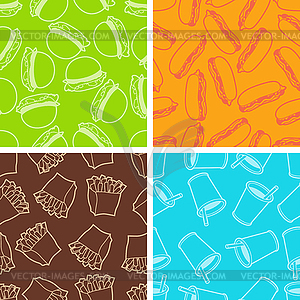 Fast food seamless patterns in retro style - vector clipart