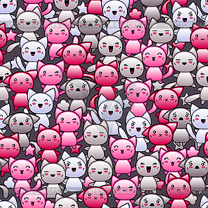 Seamless pattern with cute kawaii doodle cats - vector clip art