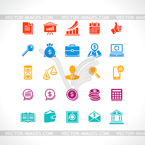 Набор иконок и деньги веб- - векторная иллюстрация