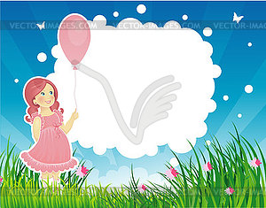 Summer backgraund with little girl - vector clip art