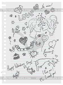 Hand-drawn love doodles - vector image