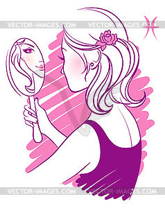 Beautiful girl in white dress - zodiac signs - vector clip art