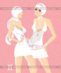 Beautiful girl in white dress - zodiac signs - vector clipart / vector image