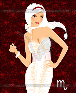 Beautiful girl in white dress - zodiac signs - vector clipart