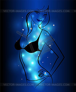 Abstract color glowing background with girl - vector clipart