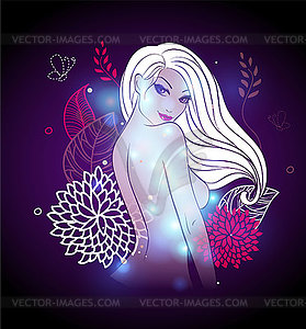 Abstract color glowing background with girl - vector image