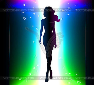 Abstract color glowing background with girl - vector clipart