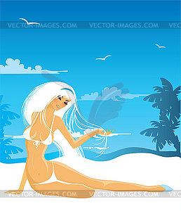 Summer woman in swimsuit - color vector clipart