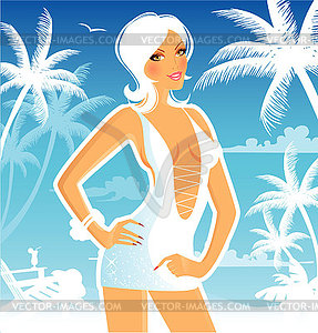 Летняя женщина в купальнике - векторный графический клипарт