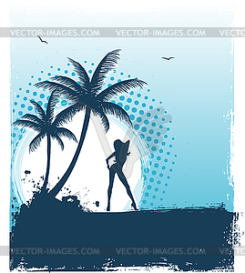 Tropical background with a girl - vector image