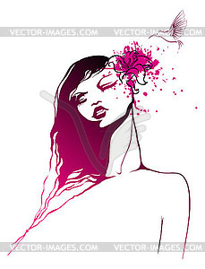 Girl and little bird - vector clipart