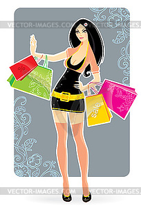Девушка с покупками  - векторизованное изображение клипарта