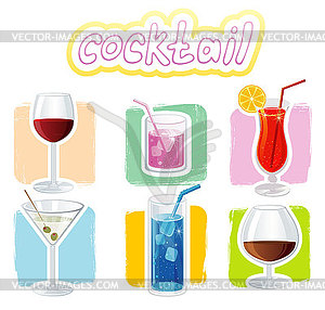 Cocktails icons - vector image