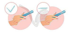 Рука женщины `проводит тест на беременность - изображение в векторном виде