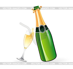 Бутылка шампанского и стекла - векторное изображение EPS