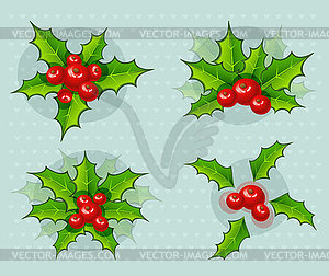 Holly christmas branch set - vector clip art