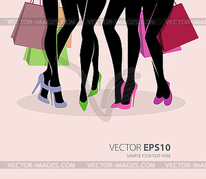Покупки девочек - векторное графическое изображение