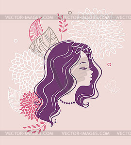 Красивая женщина с цветочным - изображение в векторном формате