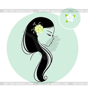 Красивая женщина с цветочным - векторное изображение EPS