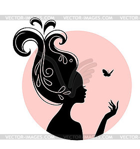 Beautiful woman with butterfly - vector clip art